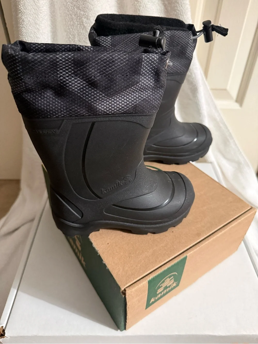Kamik Black Kids' Waterproof Snow Boots with Toggle Cuff
